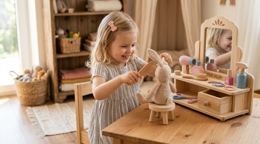 Wooden hairdresser playsets for imaginative play