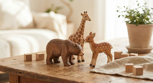 Wooden animal figures for pretend play