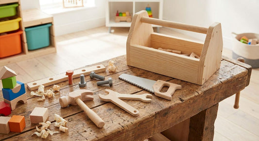 Wooden tool sets for pretend DIY play