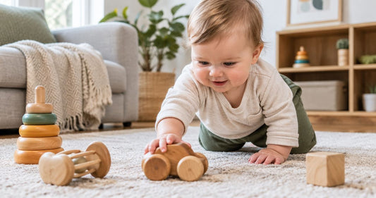 Wooden toys for babies learning to crawl