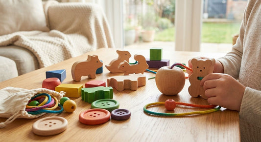 Wooden threading and lacing toys for fine motor skills