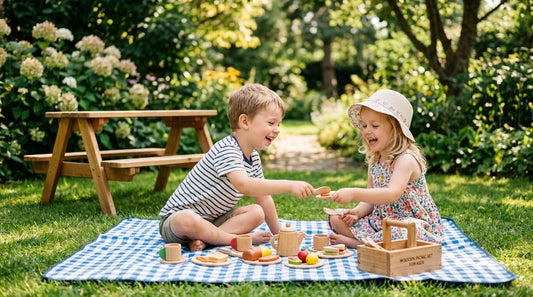 Wooden picnic sets for outdoor pretend play
