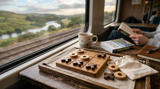 Wooden noughts and crosses sets for travel play