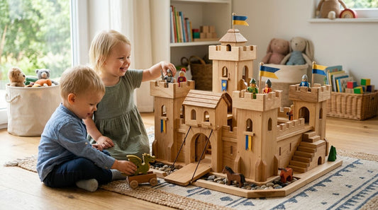 Wooden castle playsets for toddlers