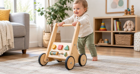 Wooden push walkers for babies learning to stand