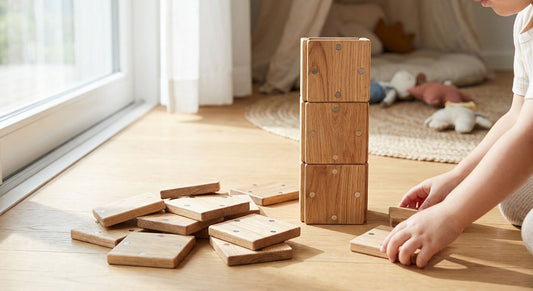 Wooden magnetic building tiles for preschoolers